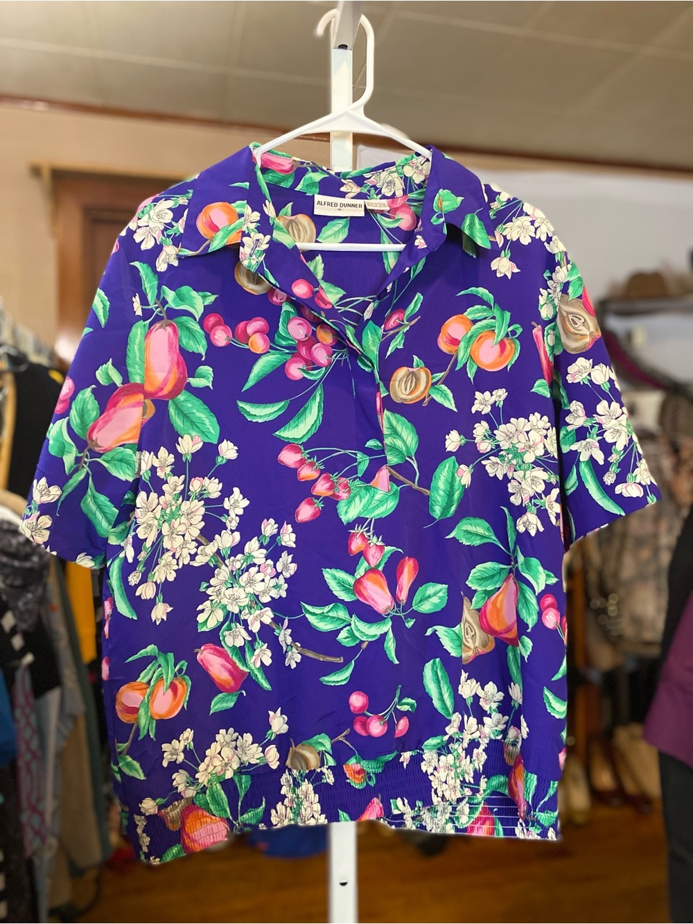 Alfred Dunner Vibrant Purple Floral & Fruit Button-Down Top